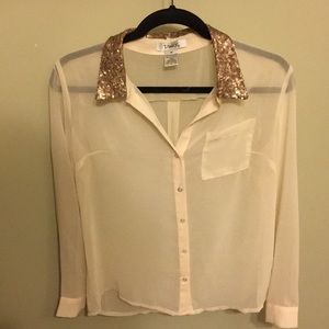 Sophisticated cream blouse with rose gold sequins